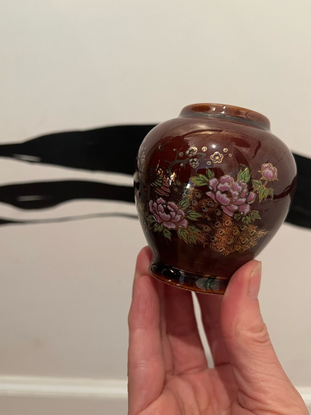 Vintage Japanese bud base Floral birds, peacock miniature vase